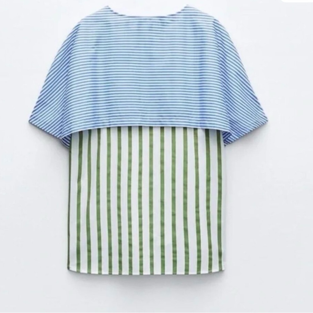 NWT Zara Blue and Green Striped Tee